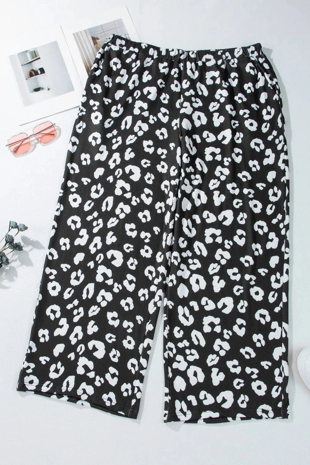Trendsi Plus Size Leopard Elastic Waist Pants