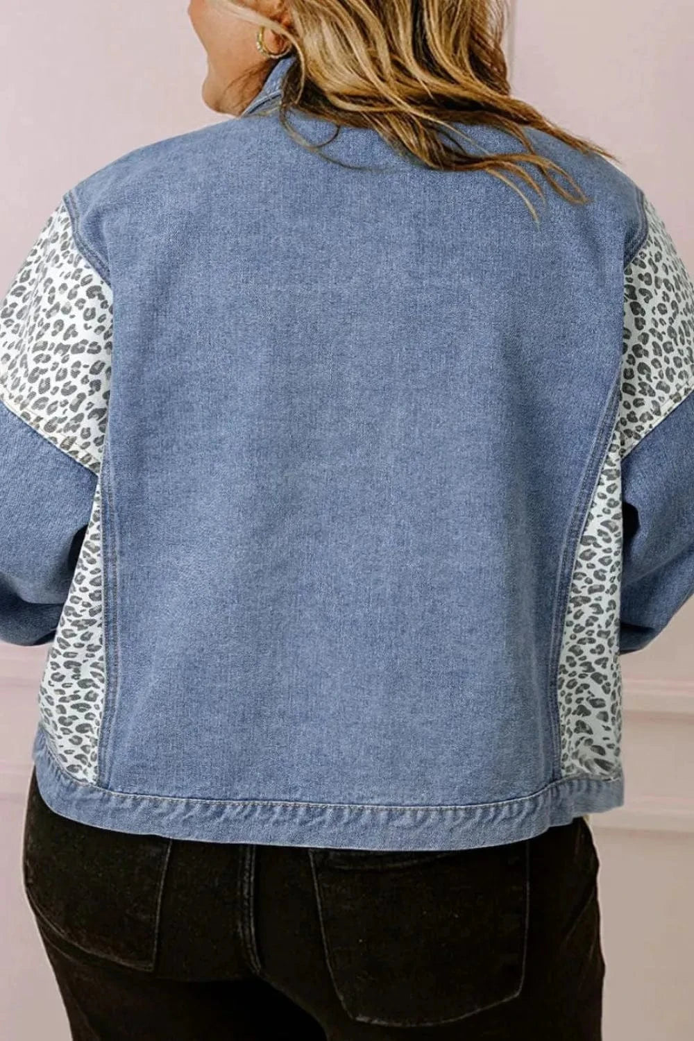 Trendsi Plus Size Leopard Long Sleeve Denim Jacket
