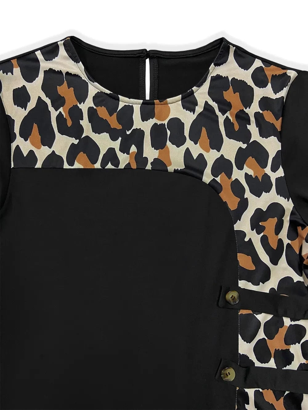 Trendsi Plus Size Leopard Round Neck Long Sleeve Dress