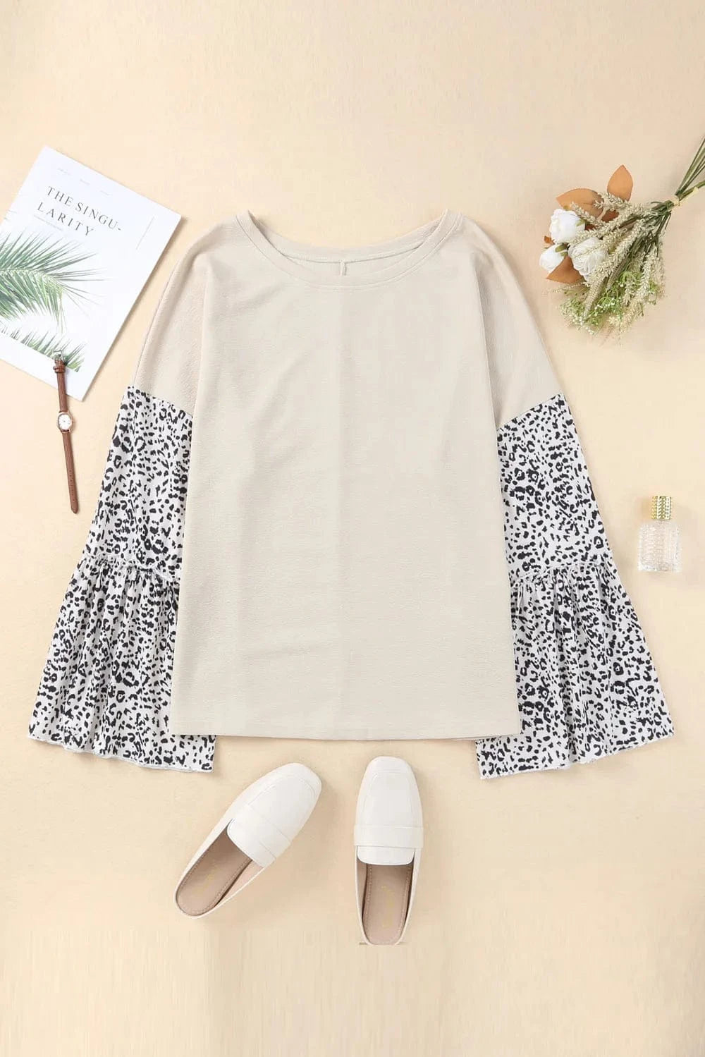 Trendsi Plus Size Leopard Round Neck Long Sleeve Top