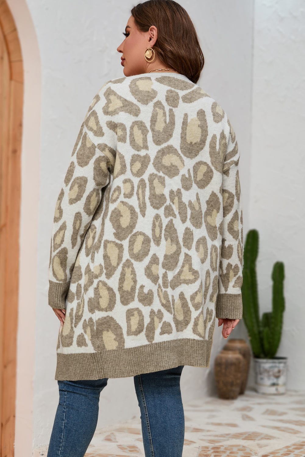 Trendsi Plus Size Printed Long Sleeve Cardigan