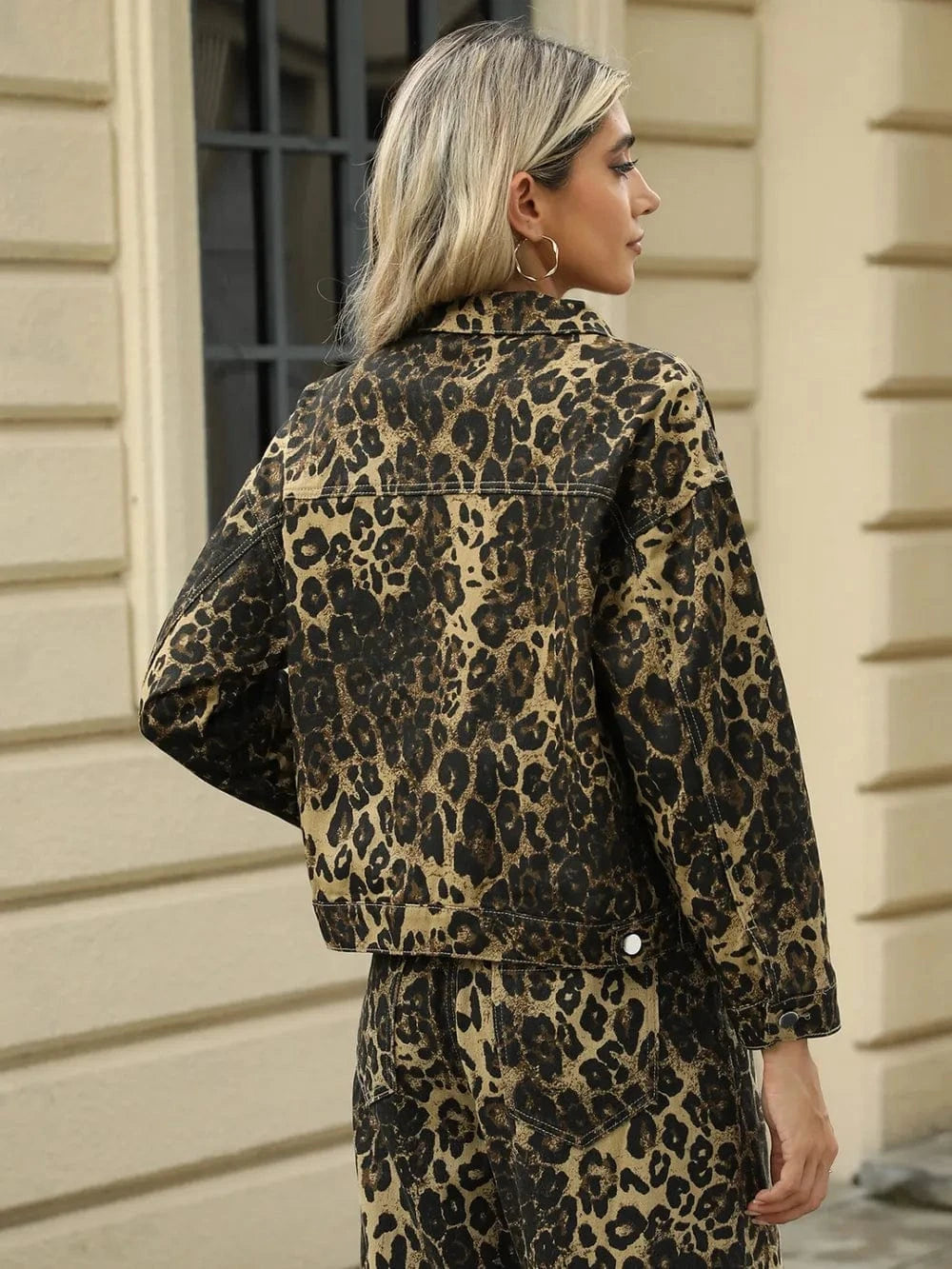 Trendsi Pocketed Leopard Long Sleeve Denim Jacket