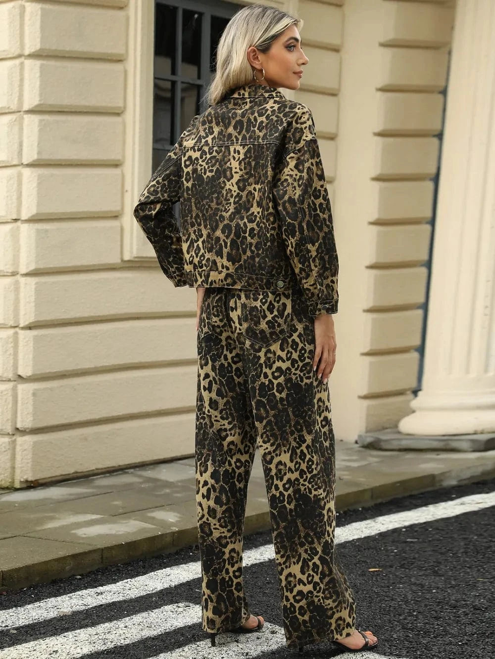 Trendsi Pocketed Leopard Long Sleeve Denim Jacket