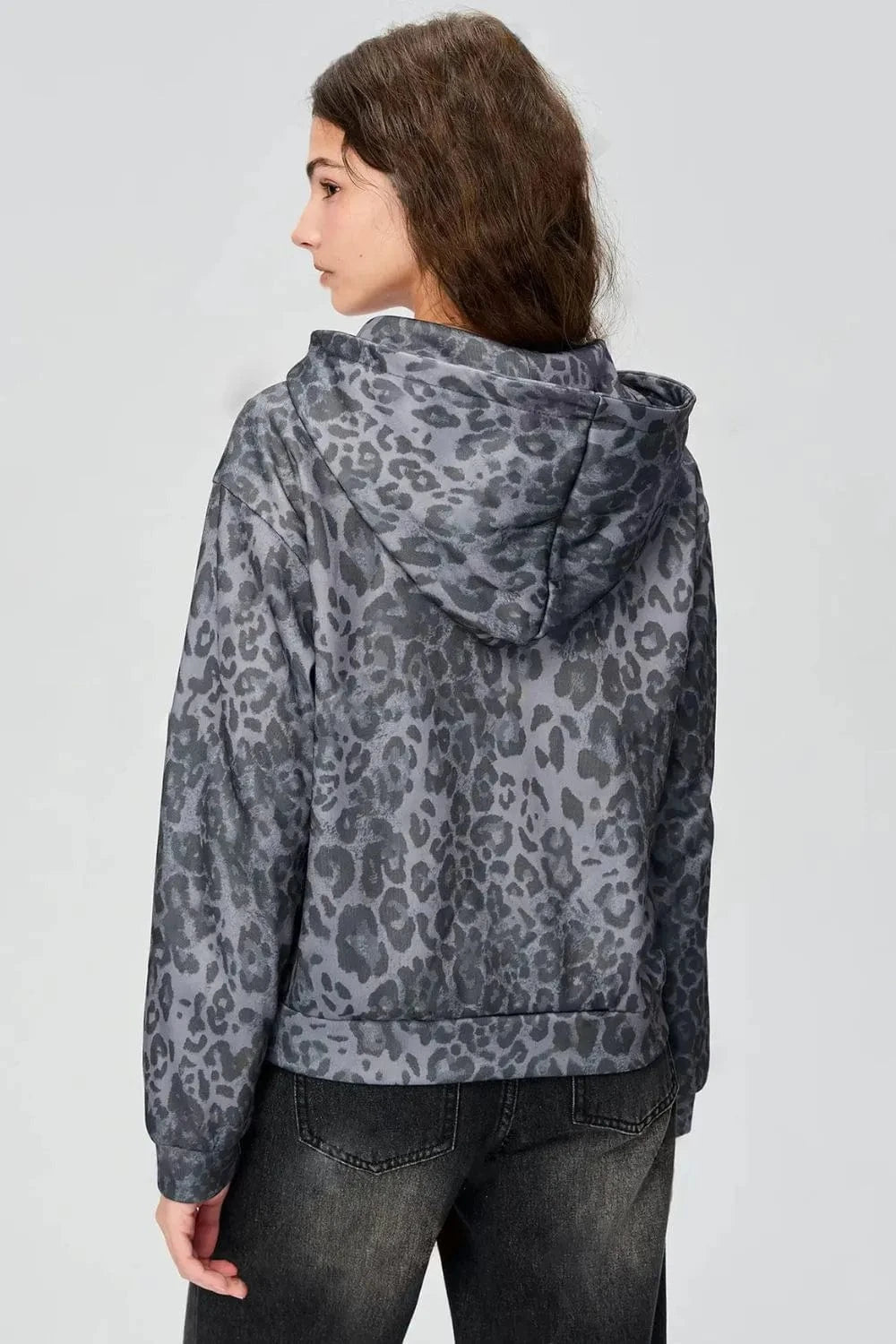 Trendsi Pocketed Leopard Zip Up Hooded Jacket