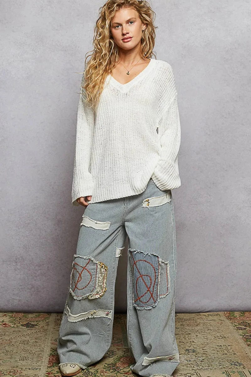 Trendsi POL Oversized V-Neck Knit Top