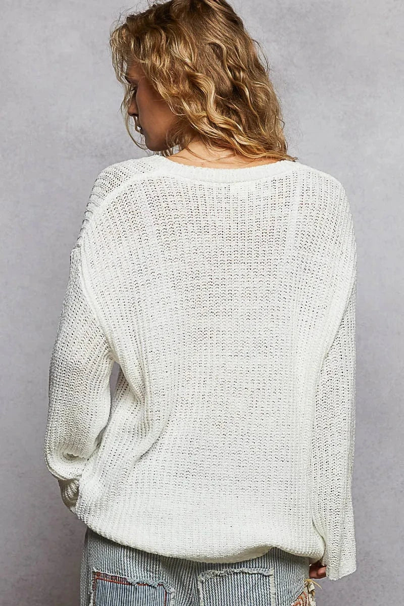 Trendsi POL Oversized V-Neck Knit Top