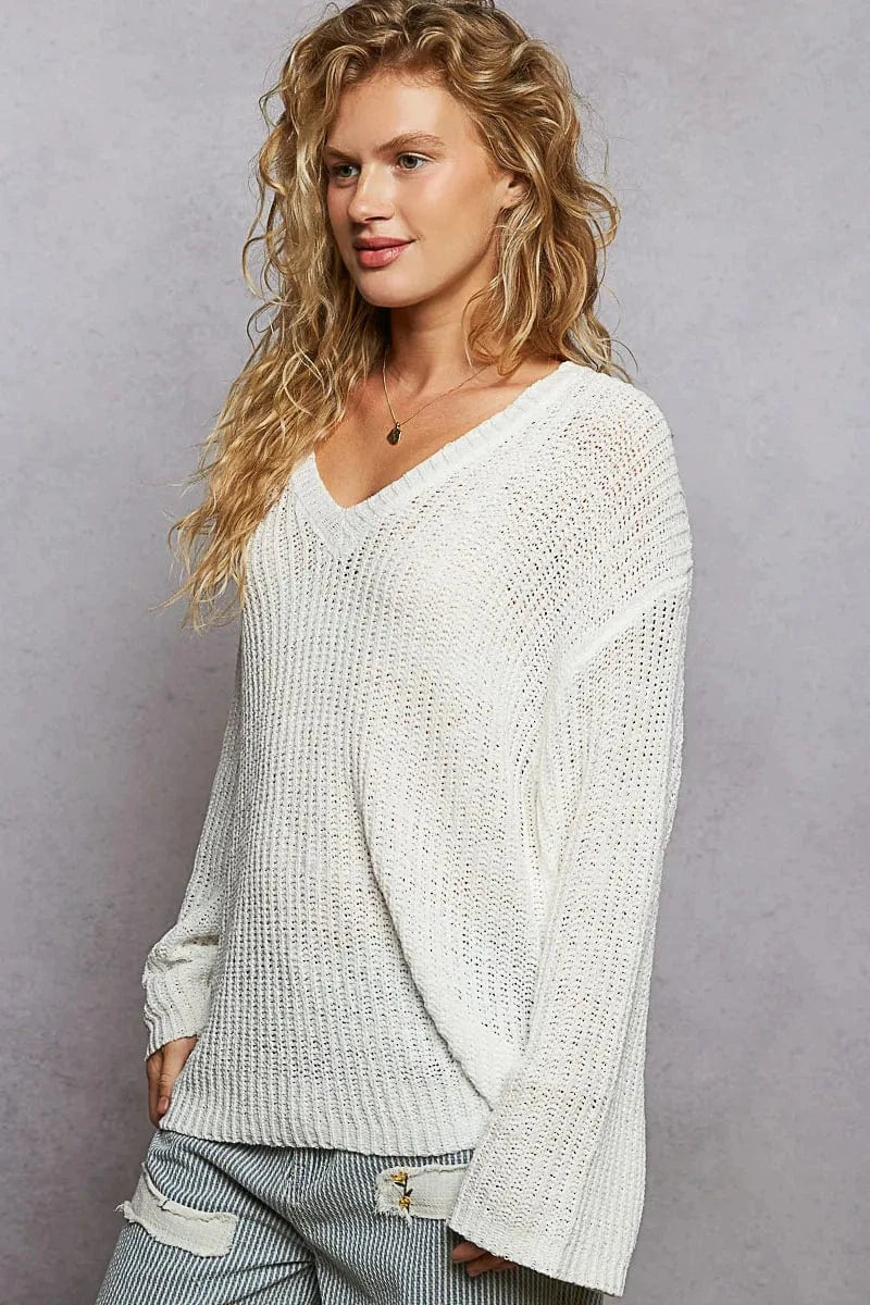 Trendsi POL Oversized V-Neck Knit Top
