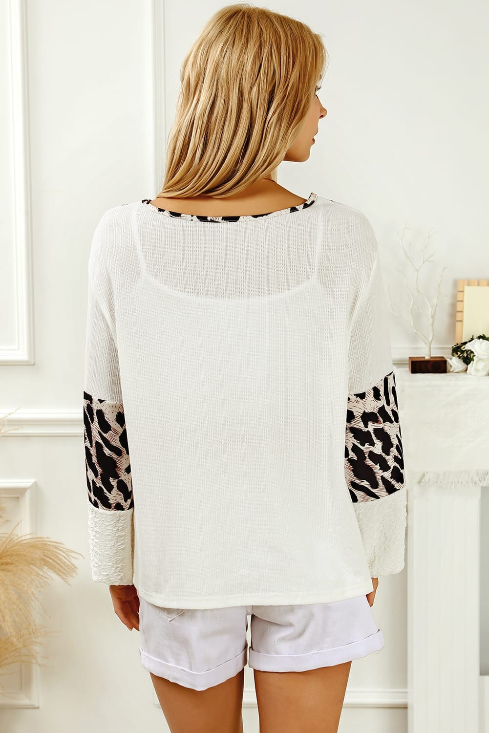 Trendsi Printed Round Neck Long Sleeve Blouse