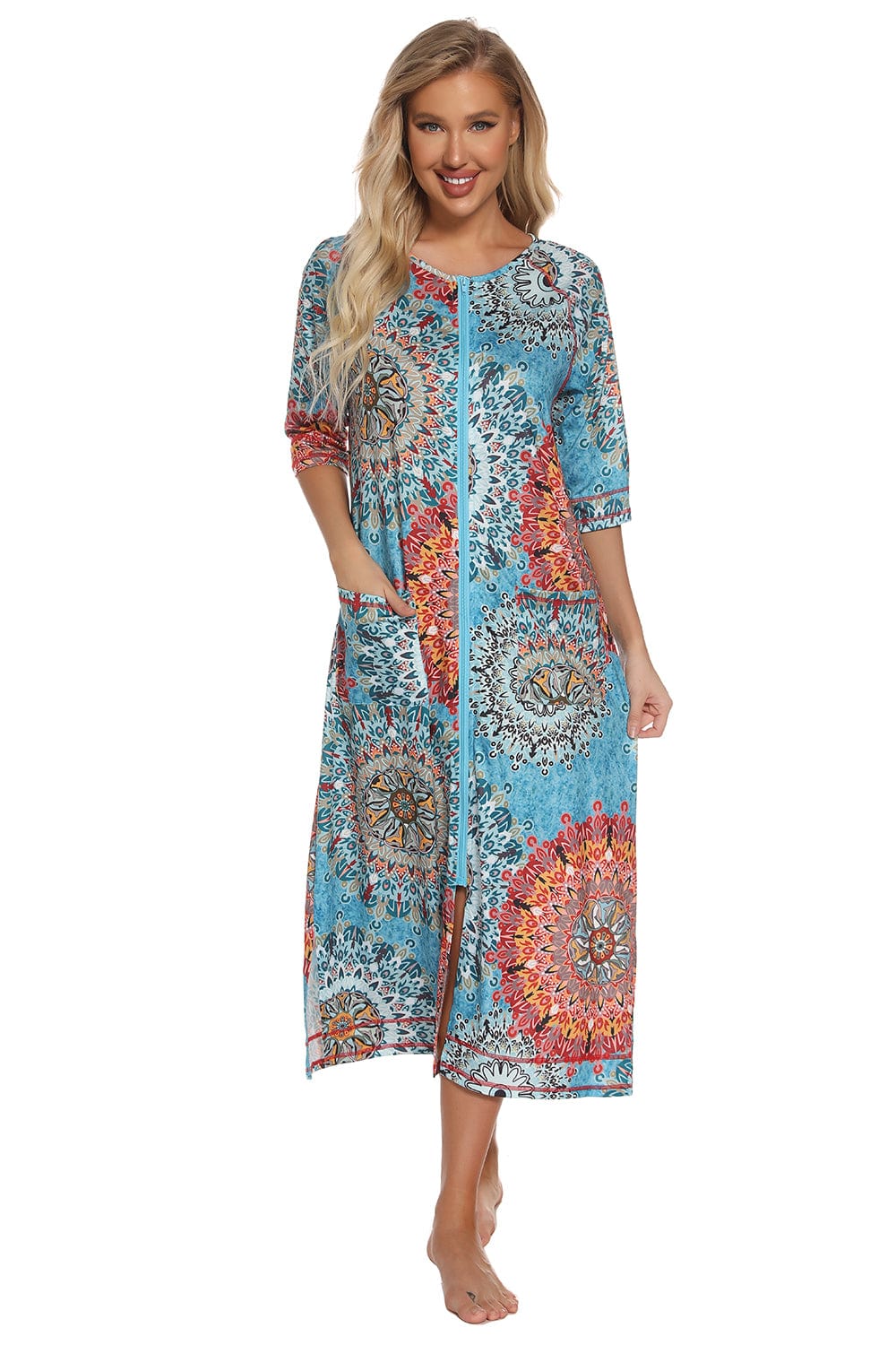 Trendsi Printed Slit Night Dress with Pockets