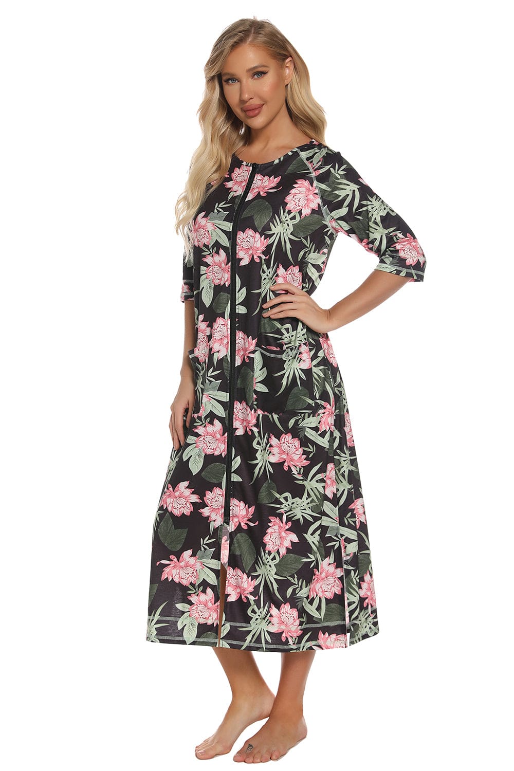 Trendsi Printed Slit Night Dress with Pockets