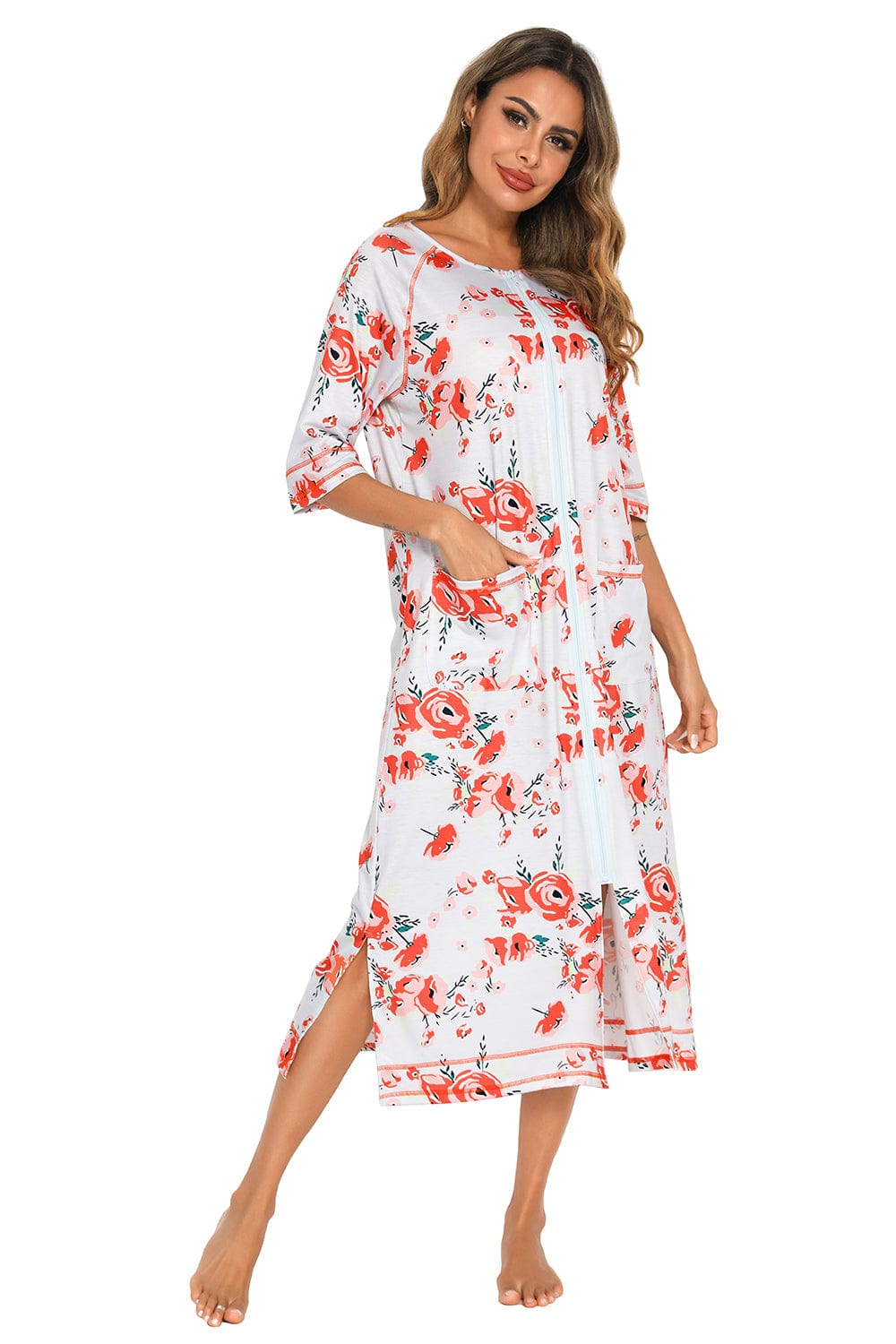 Trendsi Printed Slit Night Dress with Pockets