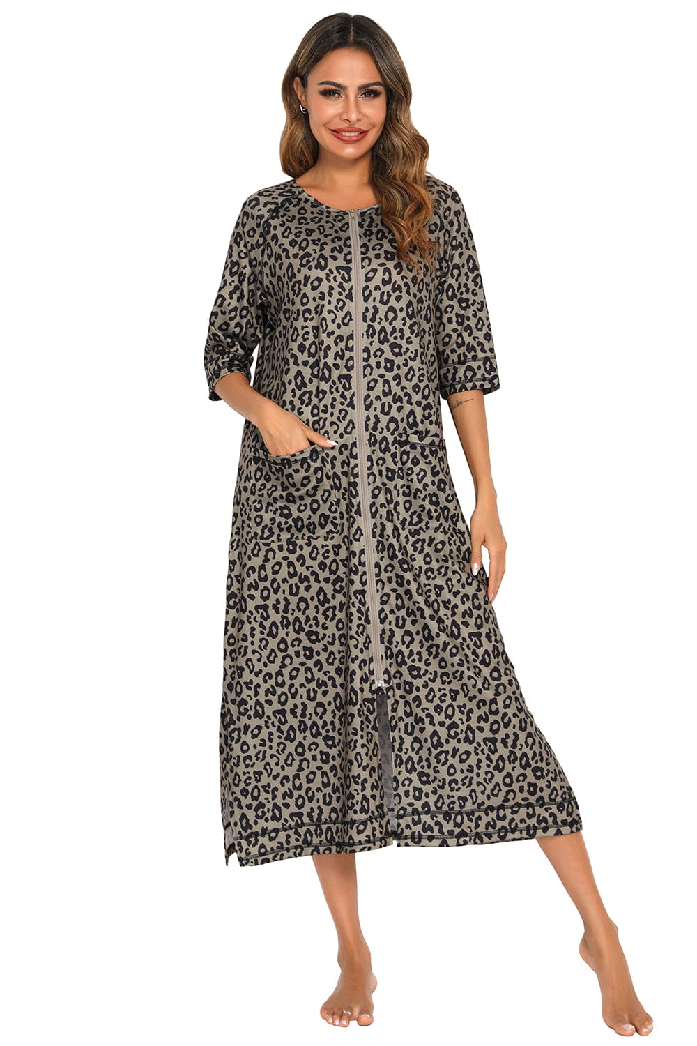 Trendsi Printed Slit Night Dress with Pockets