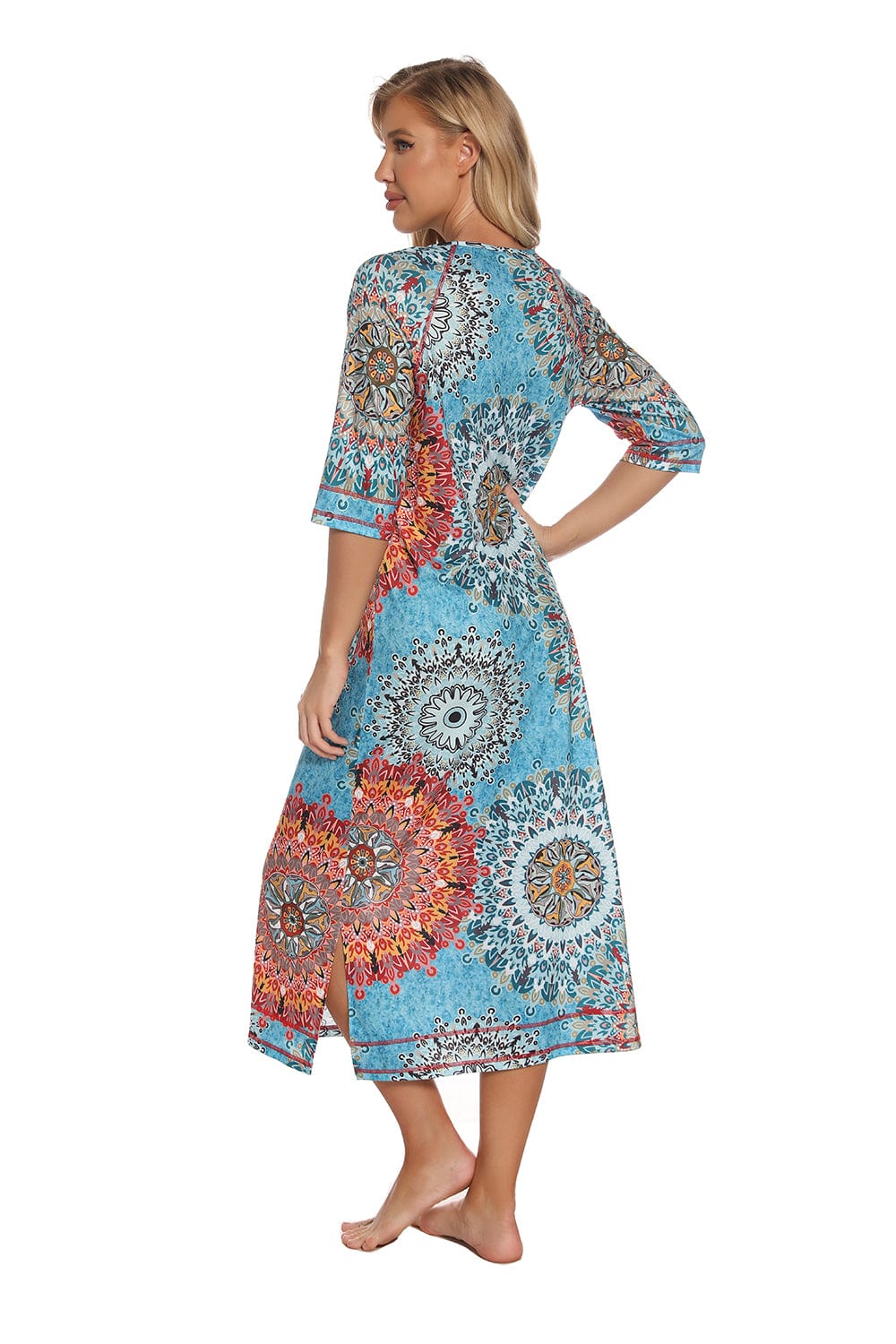 Trendsi Printed Slit Night Dress with Pockets