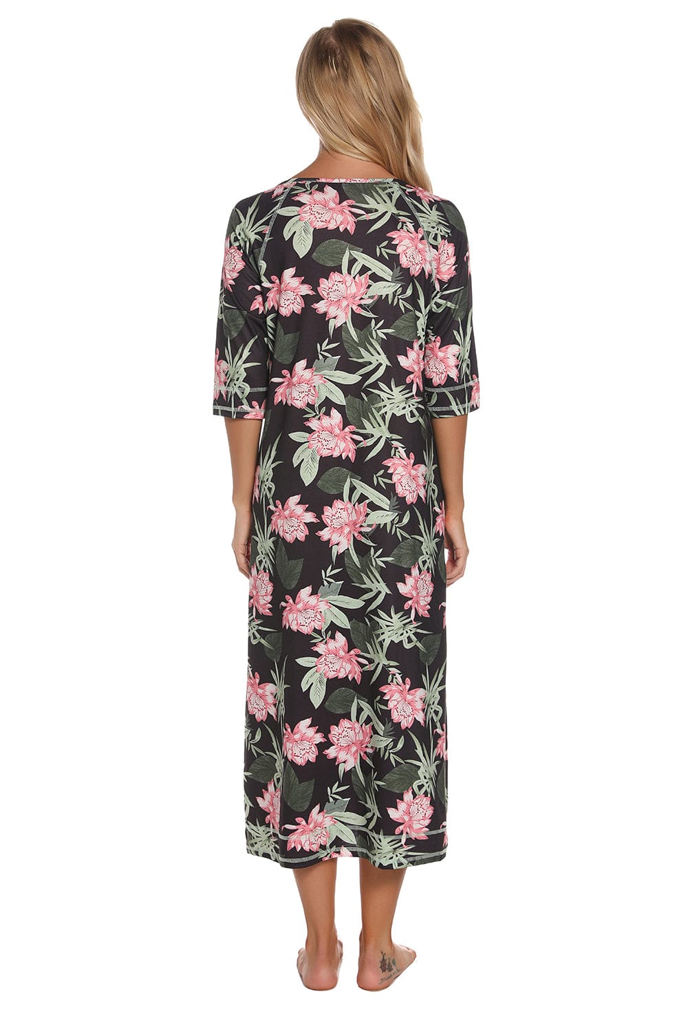Trendsi Printed Slit Night Dress with Pockets