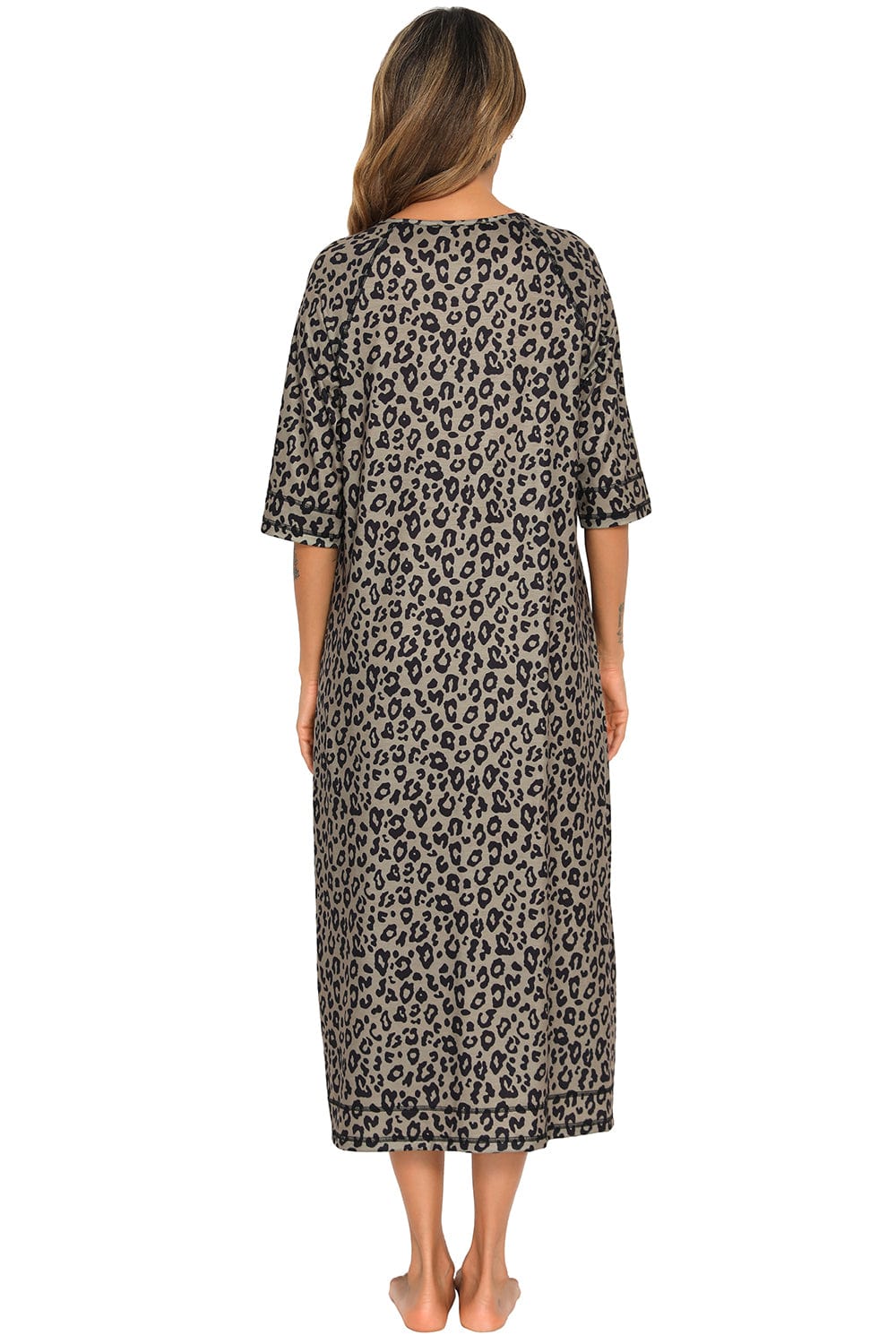 Trendsi Printed Slit Night Dress with Pockets
