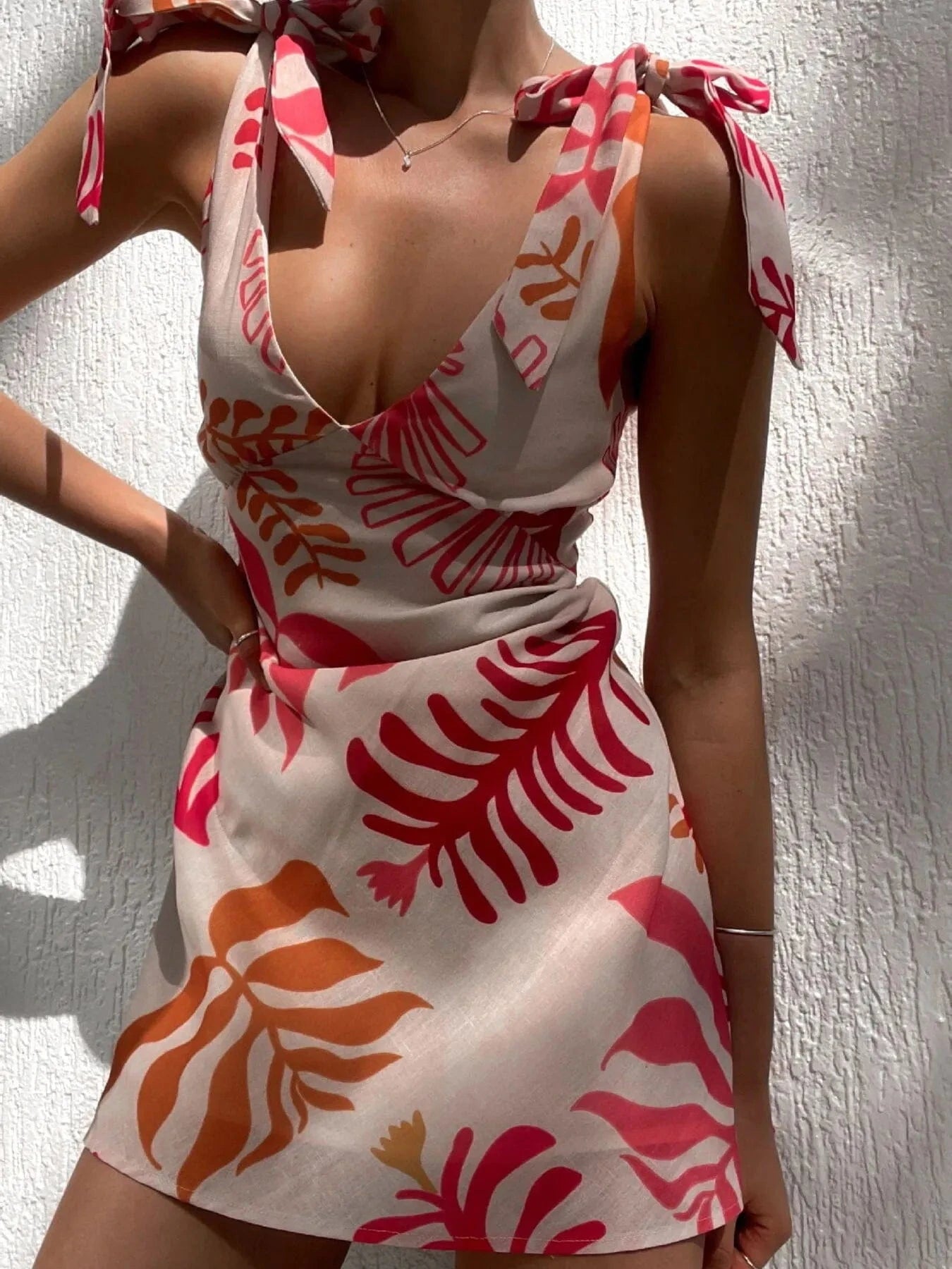Trendsi Printed Tie-Shoulder Mini Dress