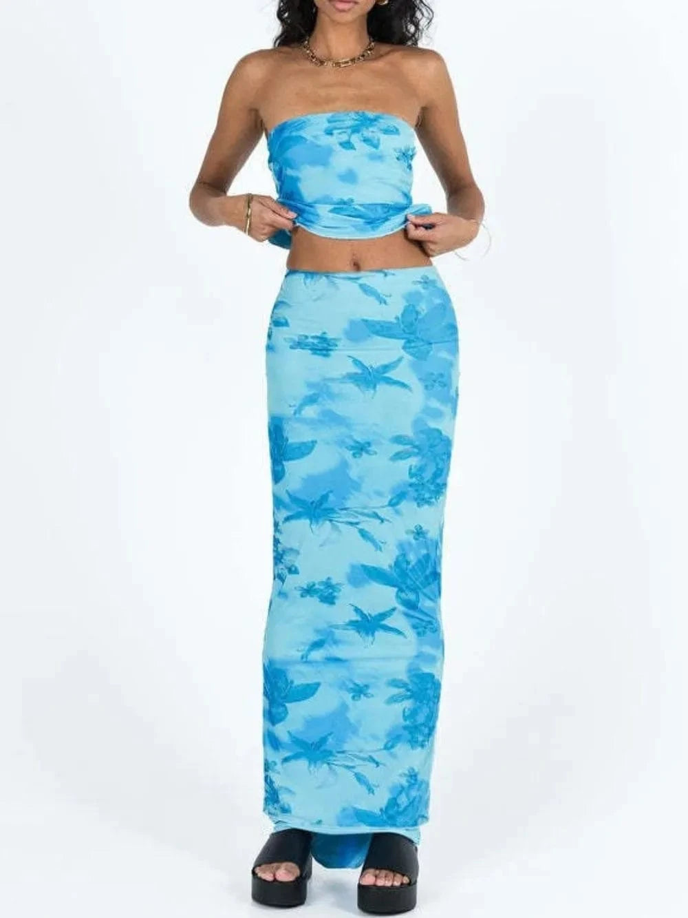 Trendsi Printed Tube Top and Maxi Skirt Set