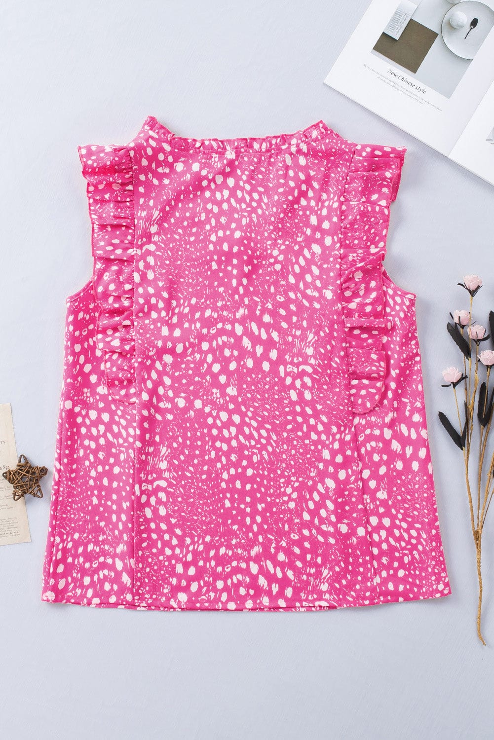 Trendsi Printed V-Neck Butterfly Sleeve Tank