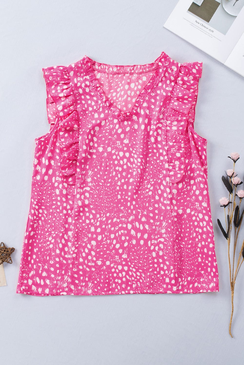 Trendsi Printed V-Neck Butterfly Sleeve Tank