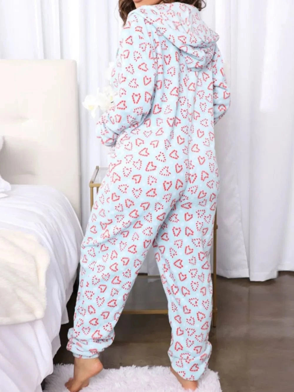 Trendsi Printed Zip Up Long Sleeve Hooded Lounge Jumpsuit