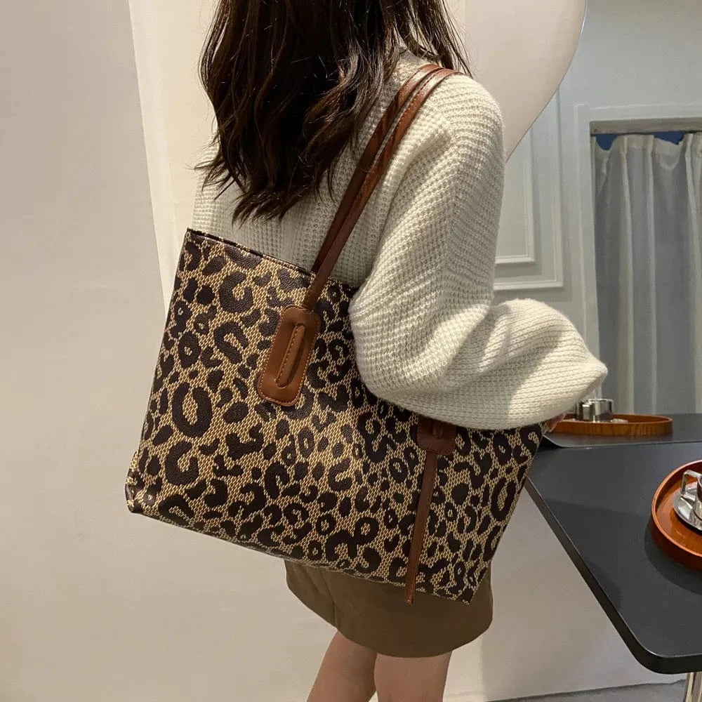 Trendsi PU Leather Leopard Tote Bag