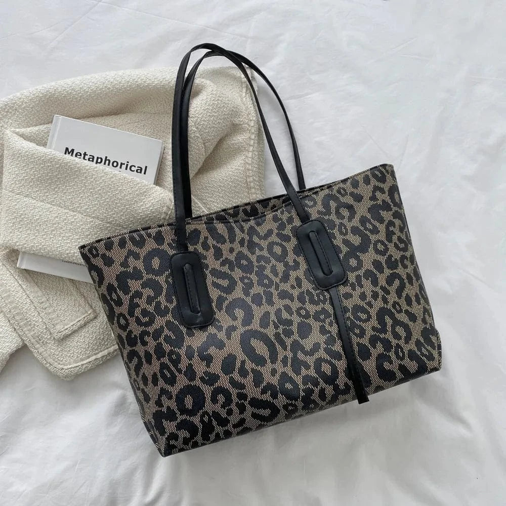 Trendsi PU Leather Leopard Tote Bag