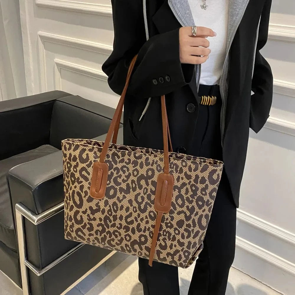 Trendsi PU Leather Leopard Tote Bag