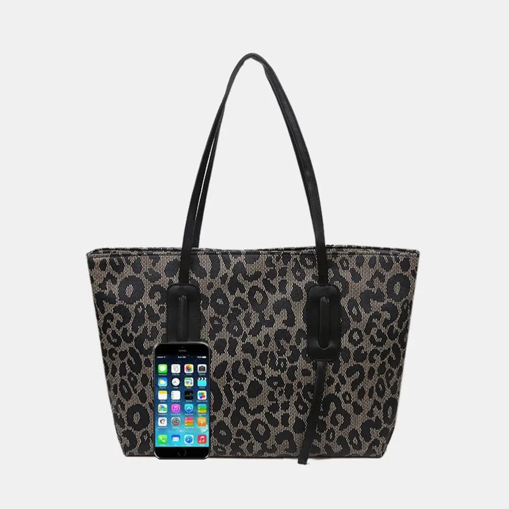 Trendsi PU Leather Leopard Tote Bag