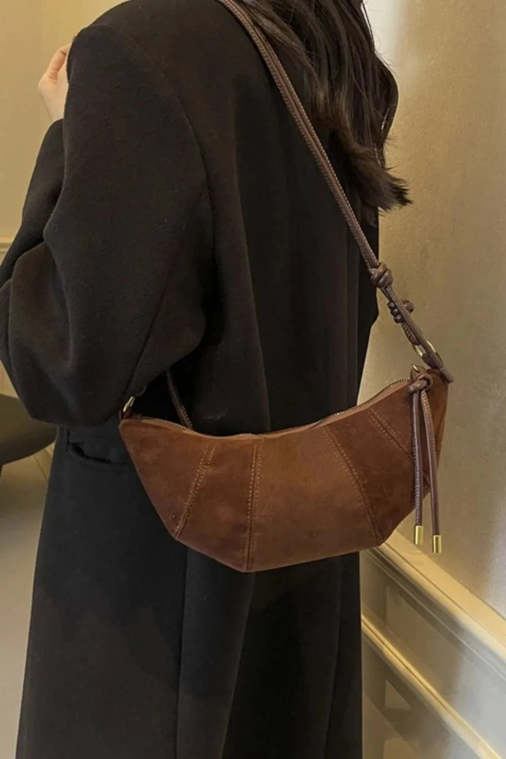 Trendsi PU Leather Strap Suede Shoulder Bag