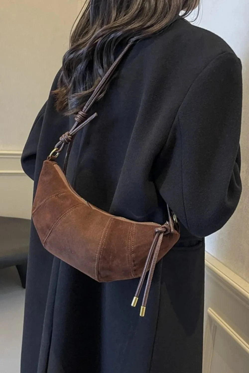 Trendsi PU Leather Strap Suede Shoulder Bag