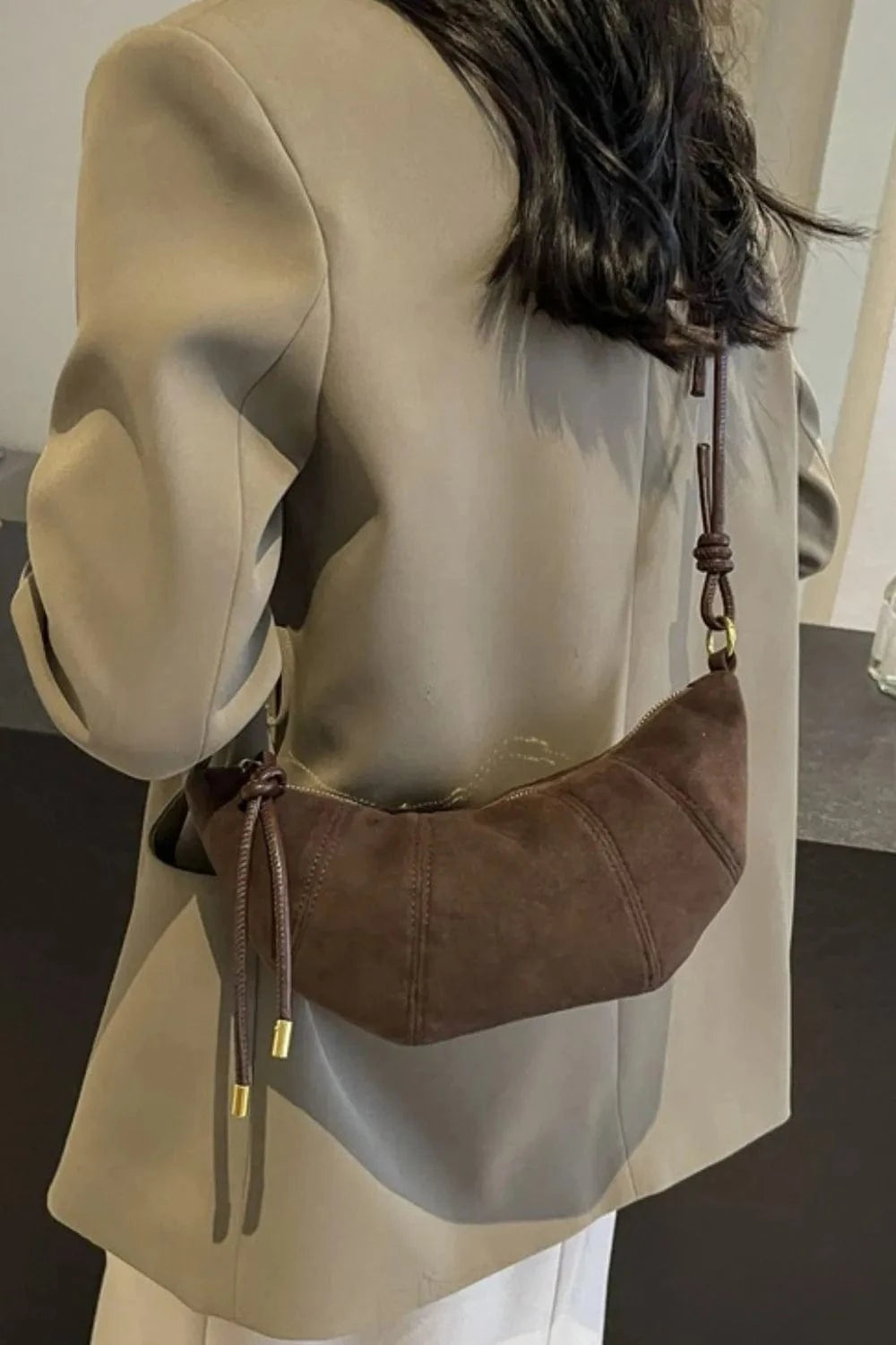 Trendsi PU Leather Strap Suede Shoulder Bag
