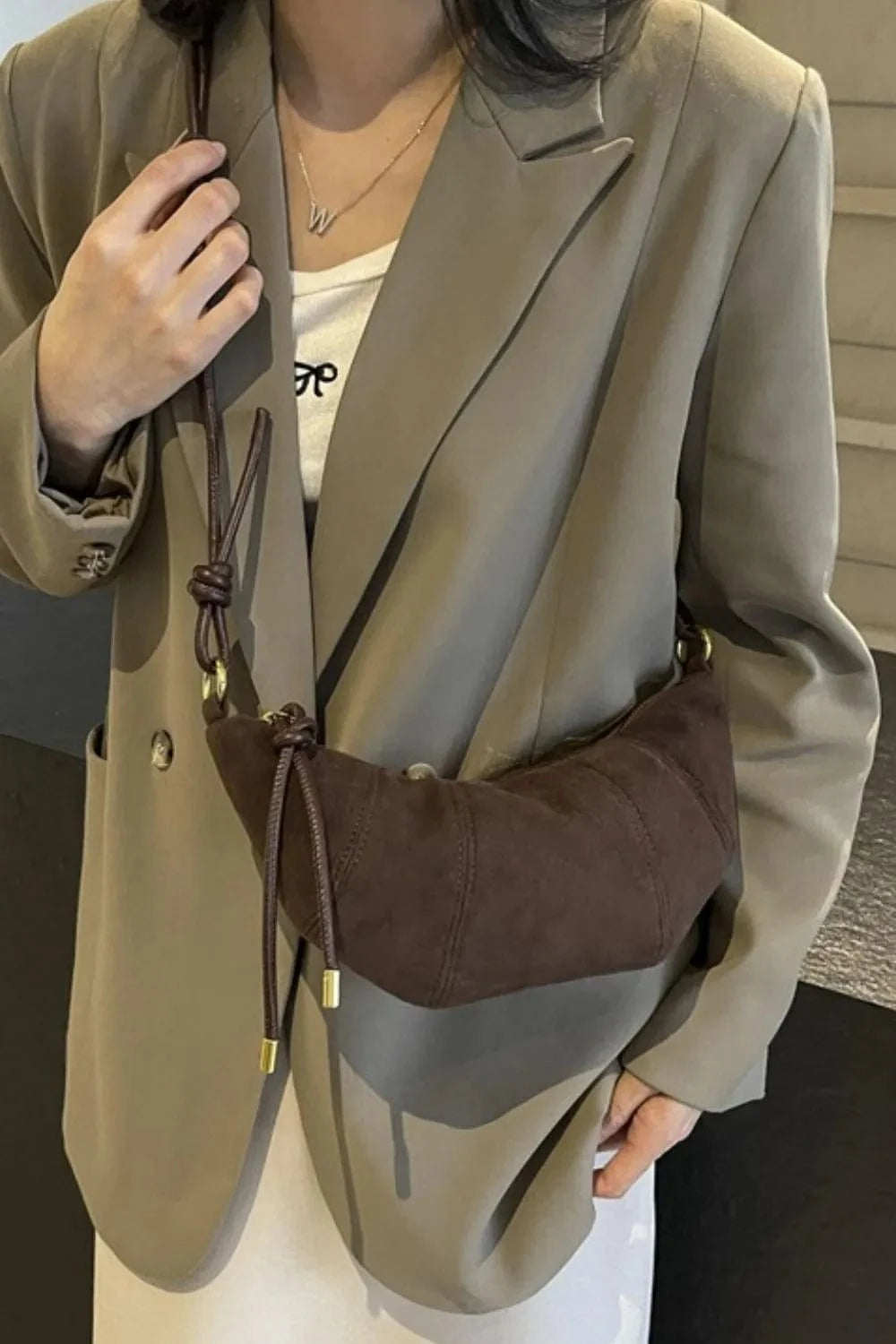 Trendsi PU Leather Strap Suede Shoulder Bag