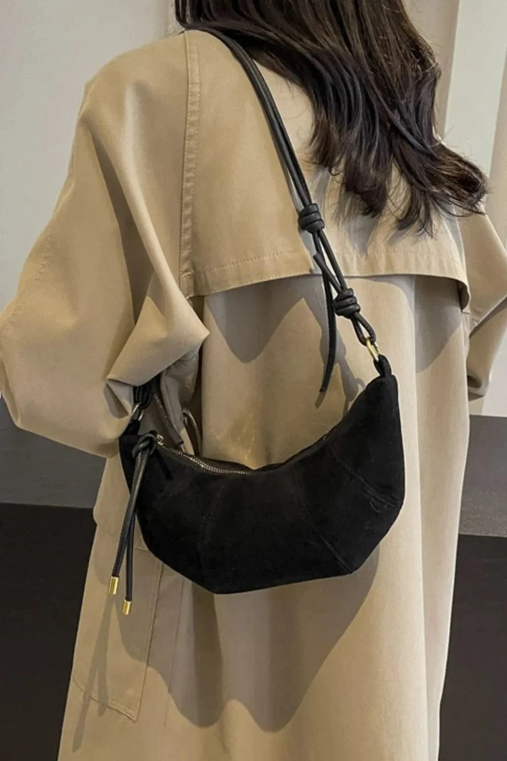 Trendsi PU Leather Strap Suede Shoulder Bag