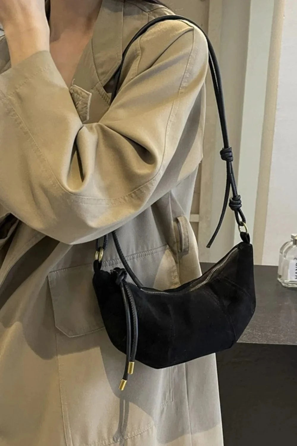 Trendsi PU Leather Strap Suede Shoulder Bag