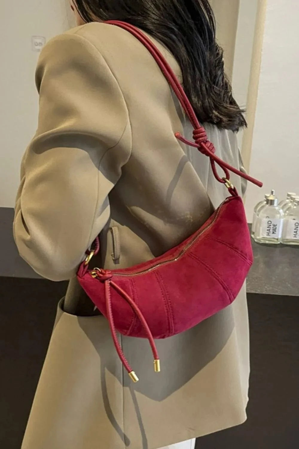 Trendsi PU Leather Strap Suede Shoulder Bag