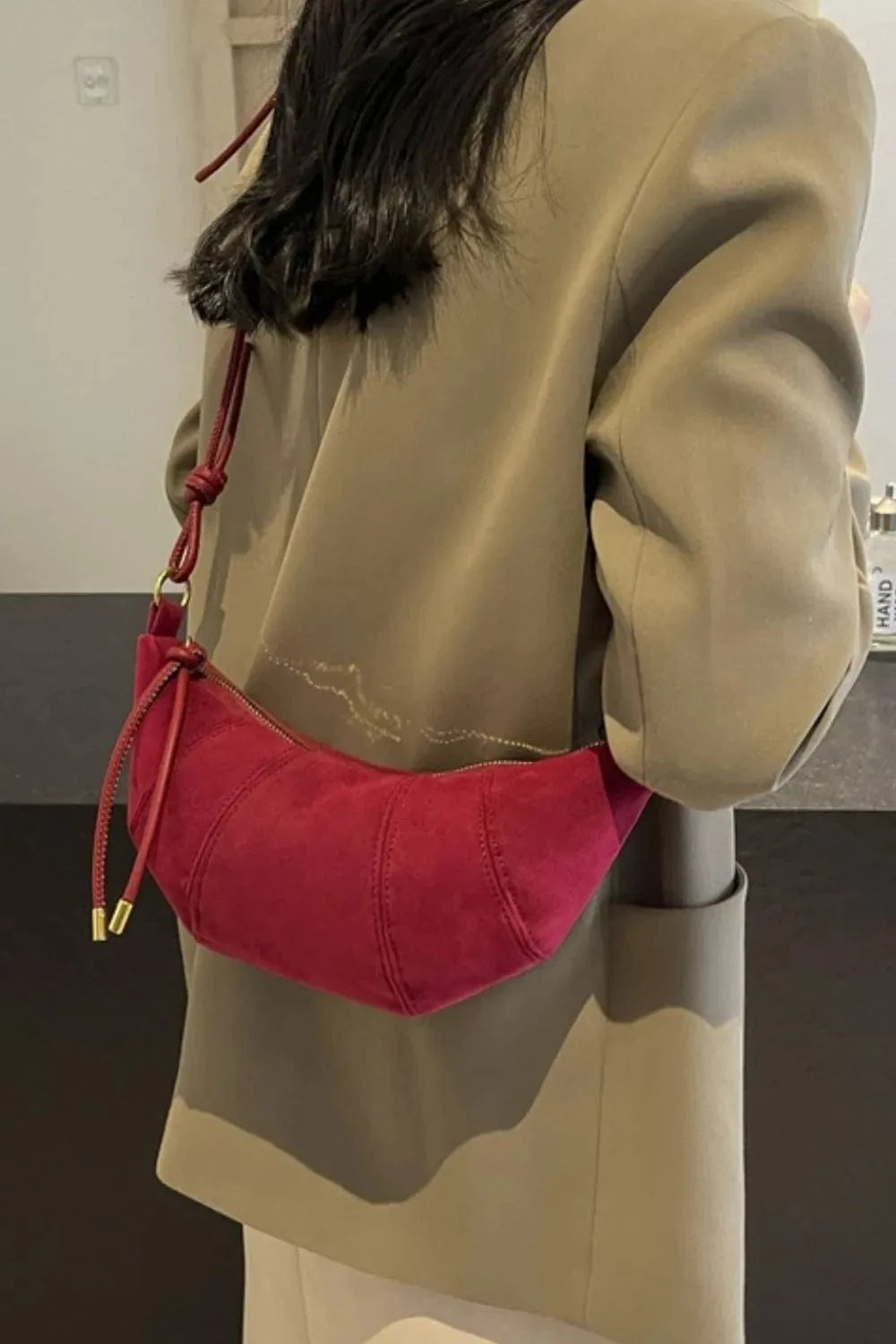 Trendsi PU Leather Strap Suede Shoulder Bag