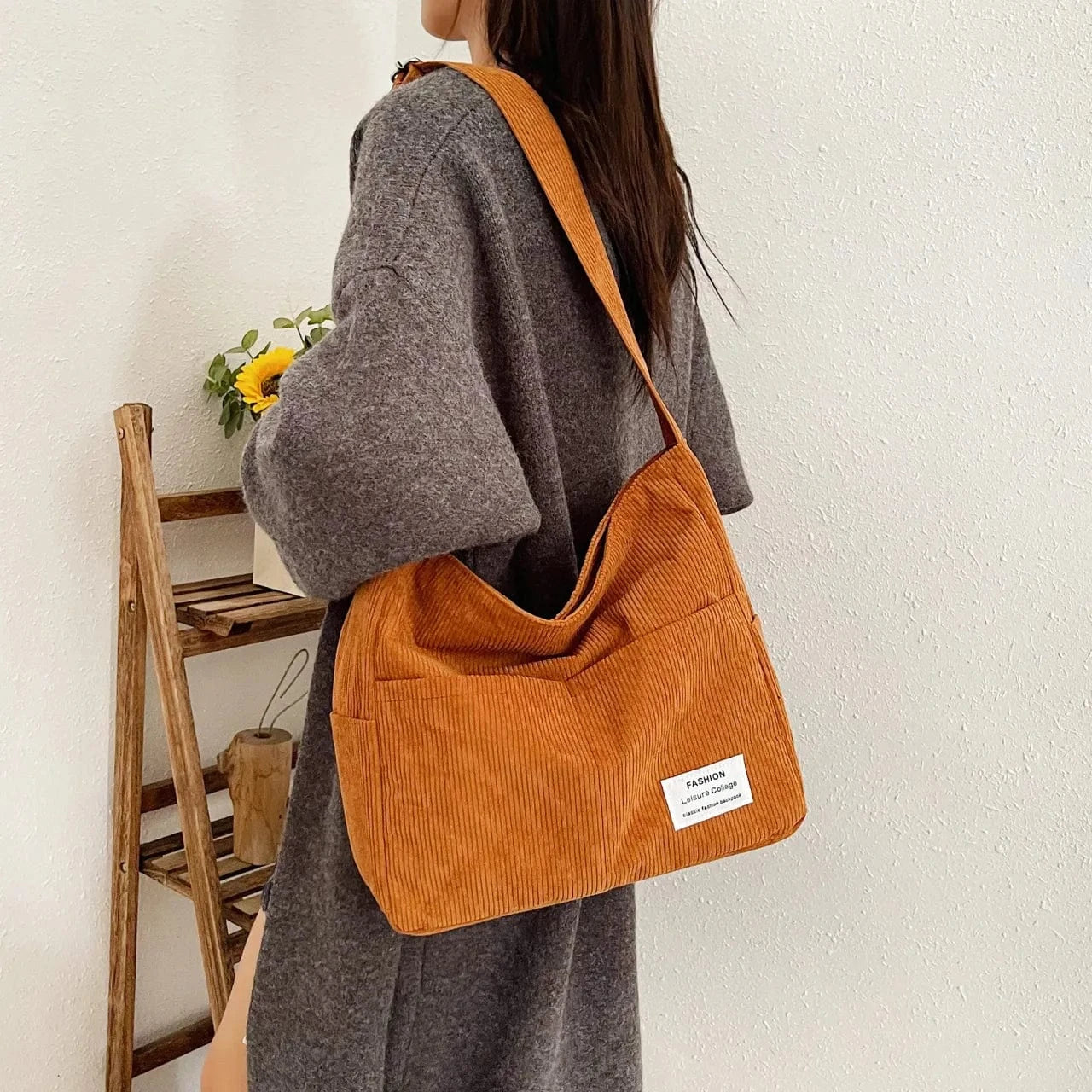 Trendsi Pumpkin / onesize Corduroy Crossbody Messenger Bag