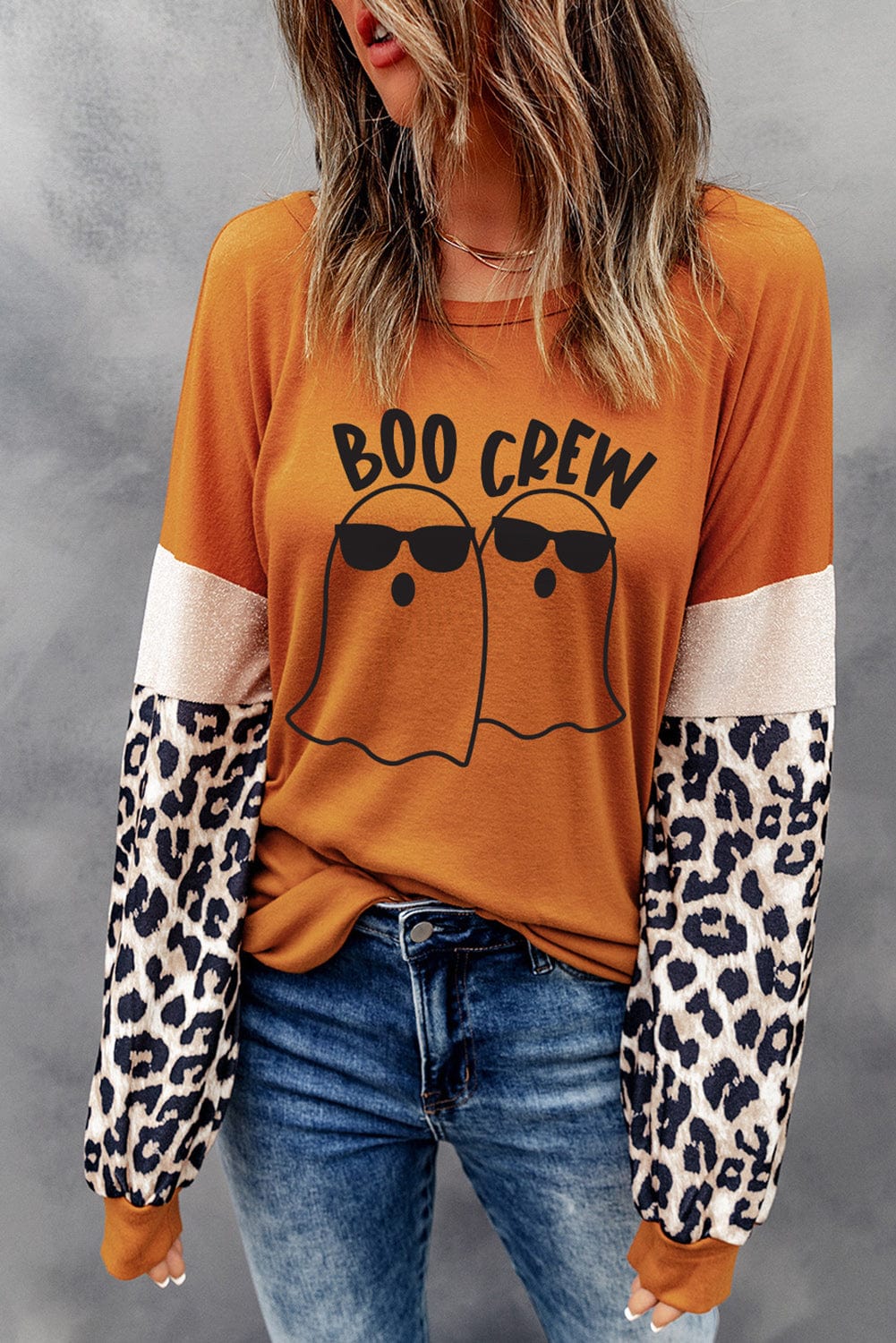 Trendsi Pumpkin / S BOO CREW Ghost Graphic Round Neck T-Shirt