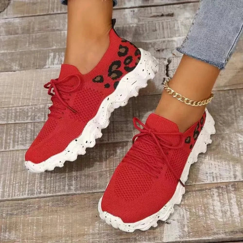 Trendsi Red / 36(US5) Leopard Mesh Round Toe Athletic