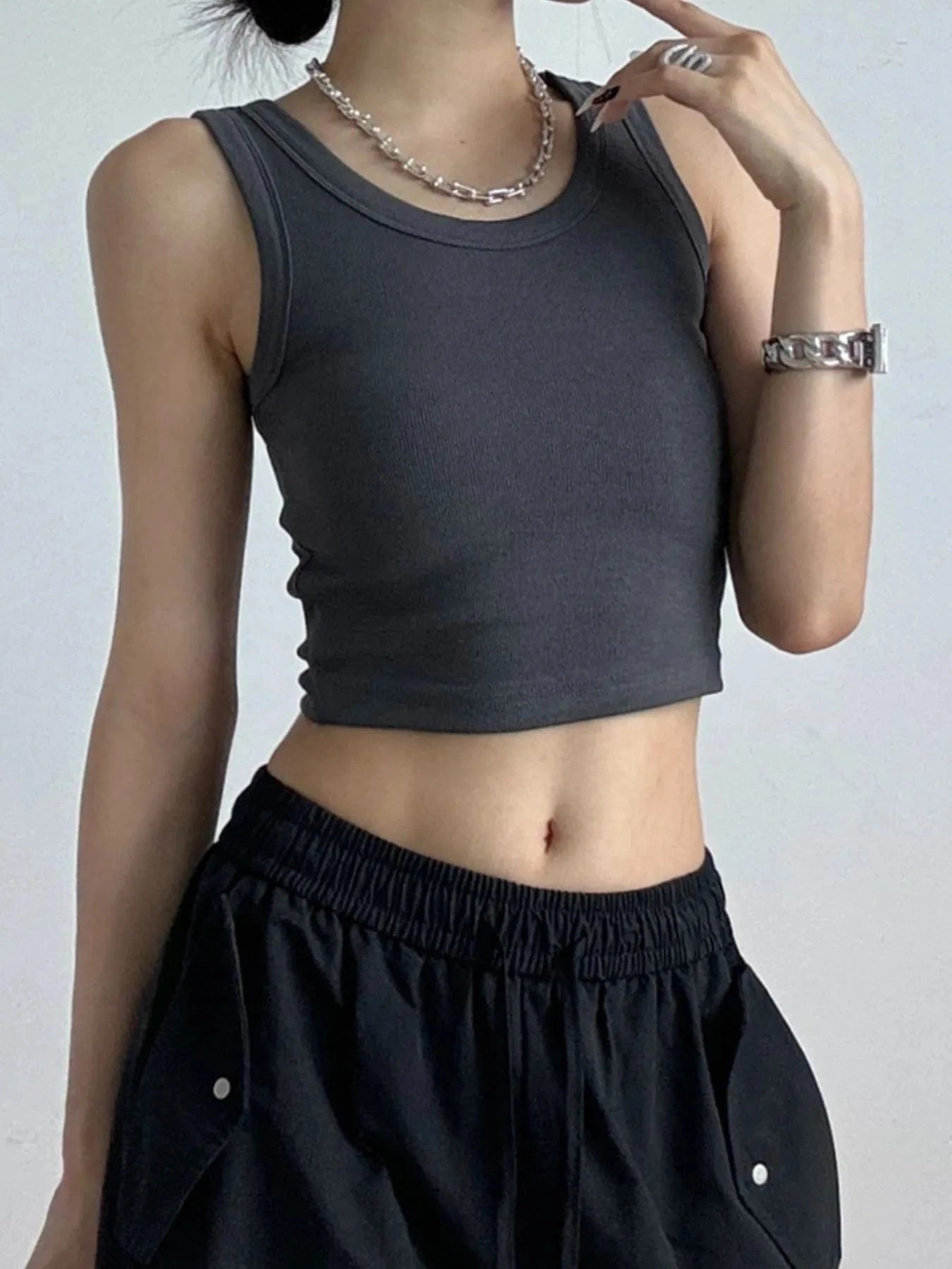 Trendsi Ribbed Crop Tank Top