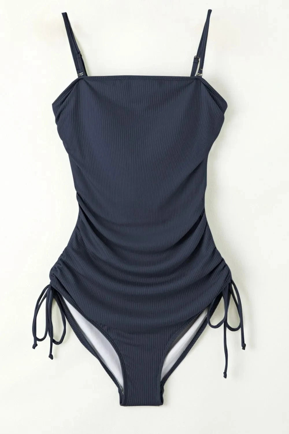 Trendsi Ribbed Drawstring Sides Cutout One Piece Swimsuit