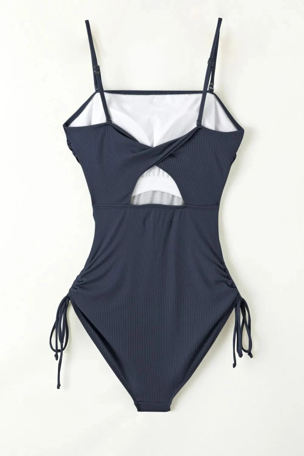 Trendsi Ribbed Drawstring Sides Cutout One Piece Swimsuit