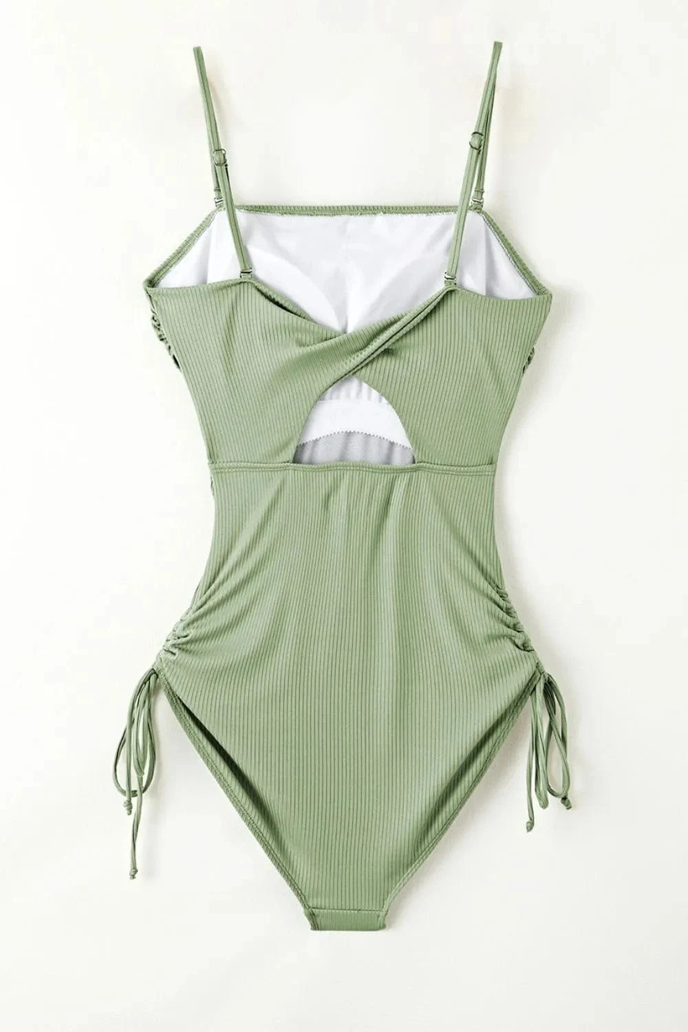 Trendsi Ribbed Drawstring Sides Cutout One Piece Swimsuit