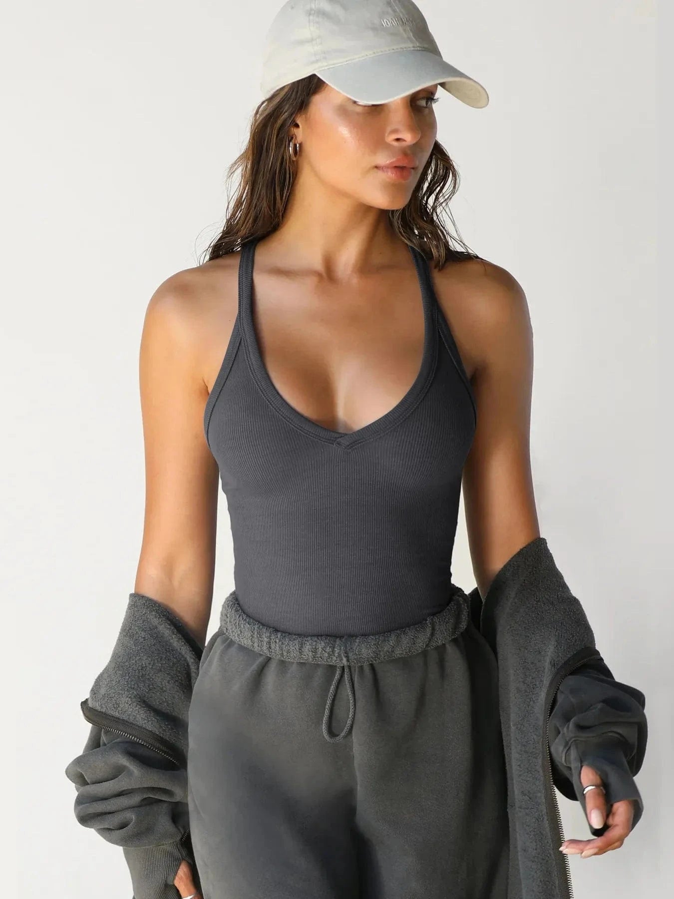 Trendsi Ribbed V-Neck Halter Tank Top