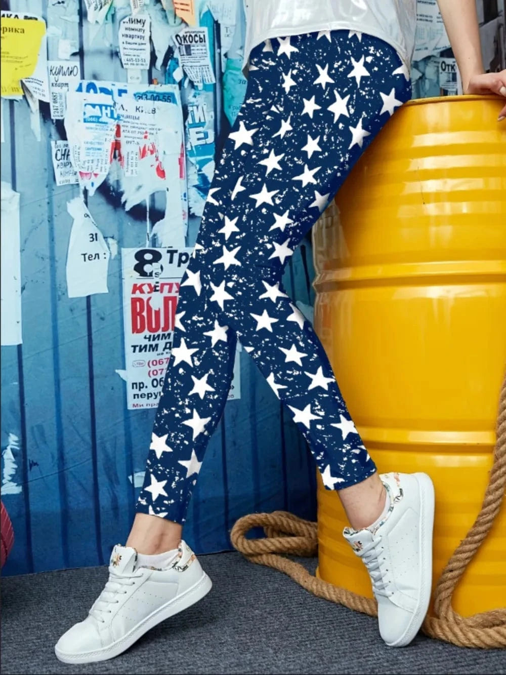 Trendsi Royal  Blue / S Printed High Waist Skinny Leggings