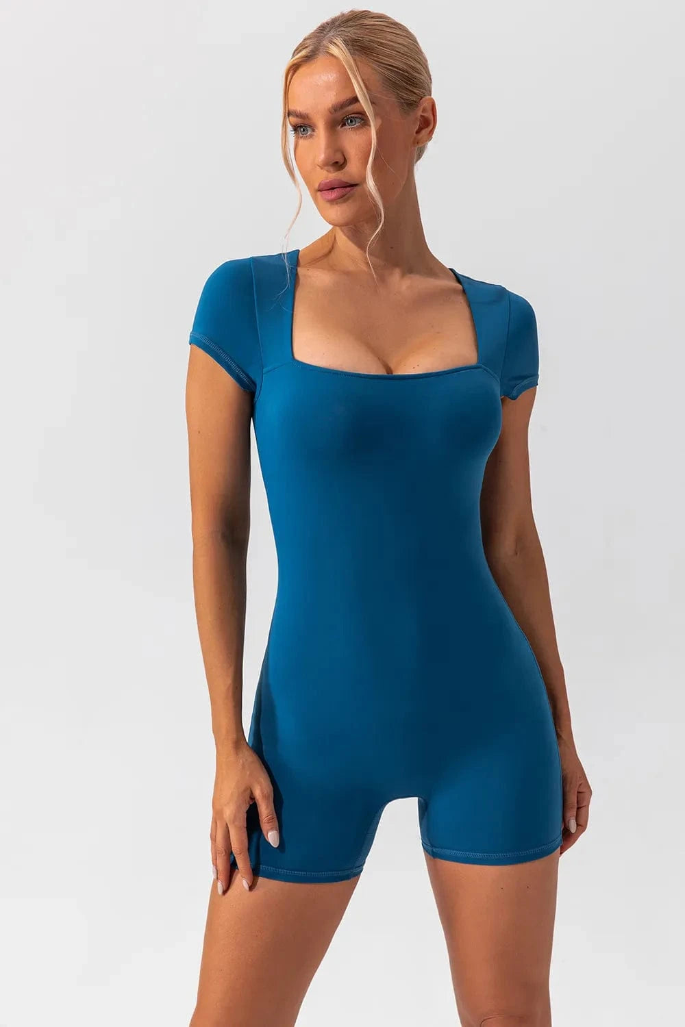 Trendsi Royal Blue / S Square Neck Cap Sleeve Active Romper