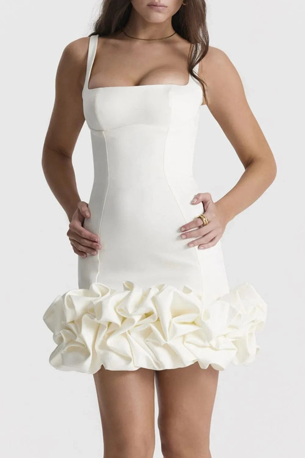 Trendsi Ruched Square Neck Sleeve Mini Dress