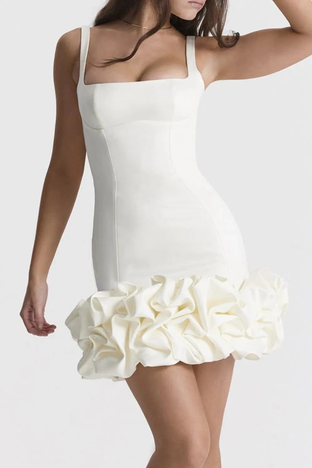 Trendsi Ruched Square Neck Sleeve Mini Dress
