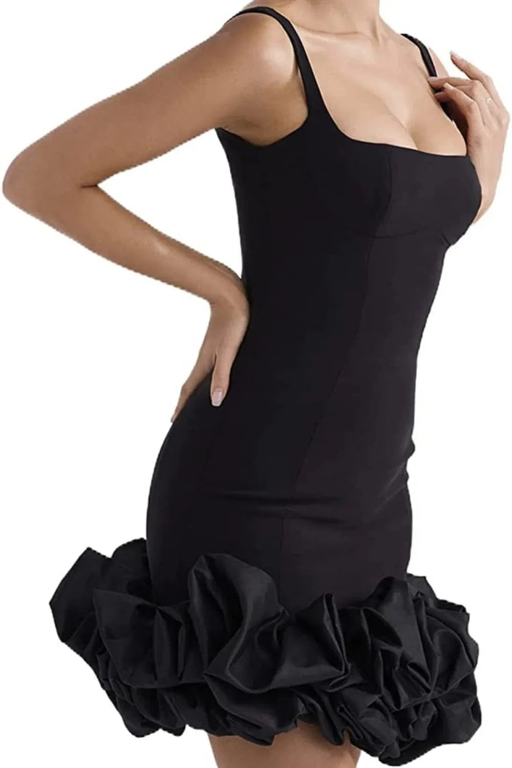 Trendsi Ruched Square Neck Sleeve Mini Dress