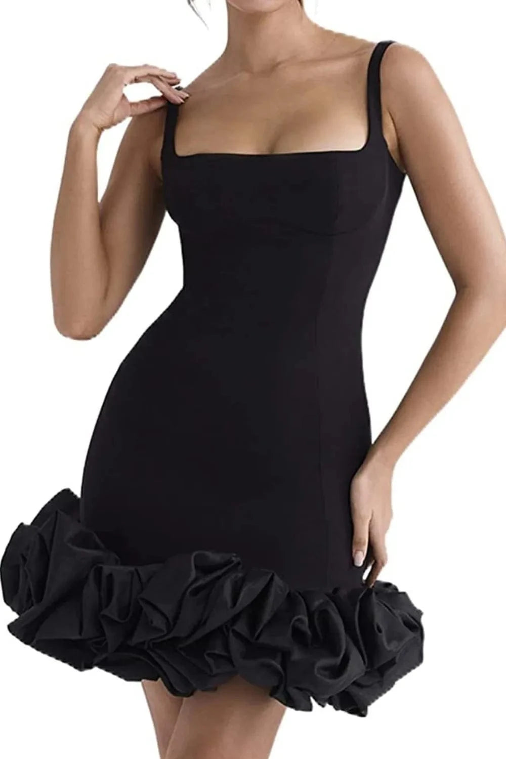 Trendsi Ruched Square Neck Sleeve Mini Dress